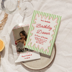 Hand Drawn Colourful Stripes Photo Birthday Dinner Invitation