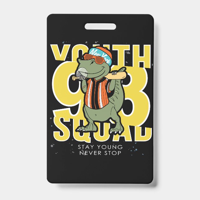 hand drawn cool dinosaur vector design (2) ID badge (Front)