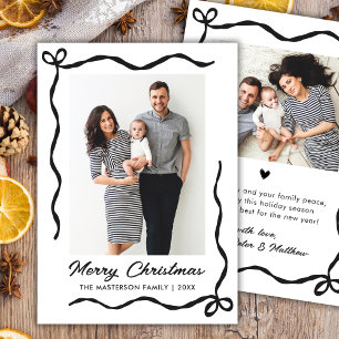 Hand Drawn Coquette Bow 2 Photo Merry Christmas  Holiday Card