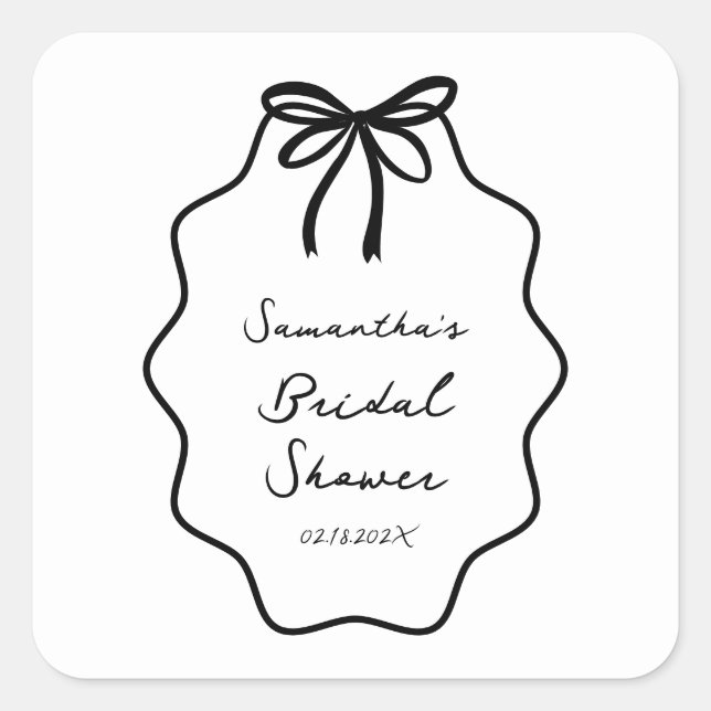 Hand Drawn Coquette Bow Bridal Shower  Square Sticker (Front)