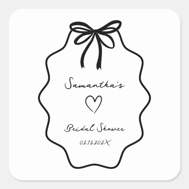 Hand Drawn Coquette Bow Bridal Shower  Square Sticker (Front)