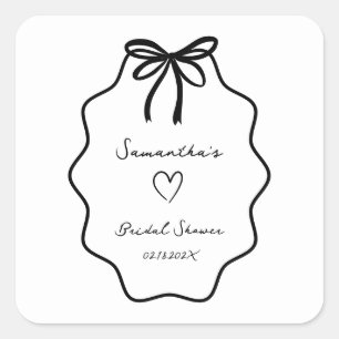 Hand Drawn Coquette Bow Bridal Shower  Square Sticker