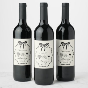 Hand Drawn Coquette Bow Maid of Honour Proposal Wine Label