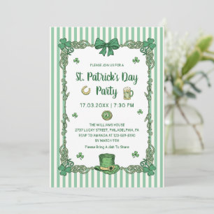 Hand Drawn Coquette Bow Stripes St Patrick's Day  Invitation