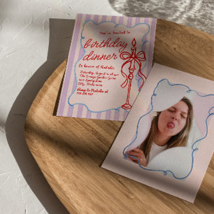 Hand Drawn Coquette Candle Photo Birthday Dinner Invitation