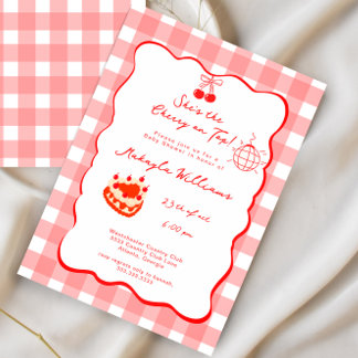 Hand-Drawn Coquette Cherry on Top Baby Shower Invitation