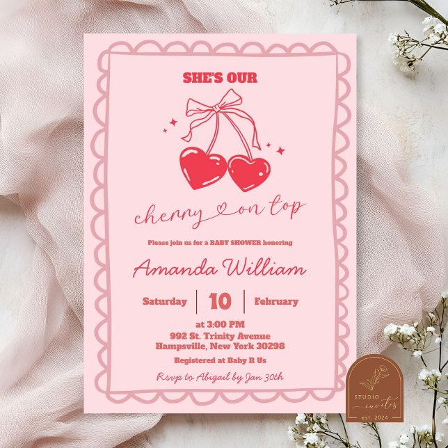 Hand Drawn Coquette Cherry On Top Baby Shower Invitation (Creator Uploaded)