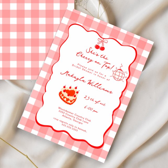 Hand-Drawn Coquette Cherry on Top Bridal Shower Invitation (Creator Uploaded)