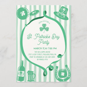Hand Drawn Coquette Frame Stripes St Patrick's Day Invitation