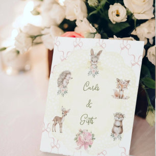Hand Drawn Coquette Ribbon Woodland Baby Shower Pedestal Sign