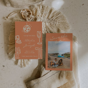 Hand Drawn Coral Romantic Whimsical Photo Wedding Save The Date