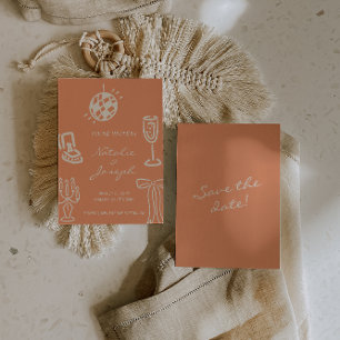 Hand Drawn Coral Romantic Whimsical Wedding Save The Date