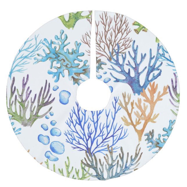 Hand-drawn corals: underwater sea pattern. brushed polyester tree skirt (Front)