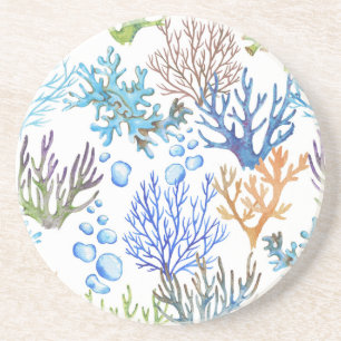 Hand-drawn corals: underwater sea pattern. coaster