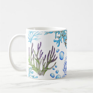 Hand-drawn corals: underwater sea pattern. coffee mug