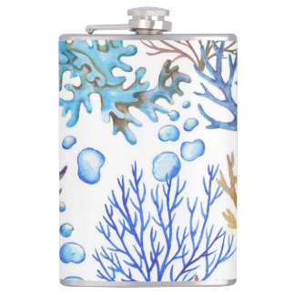 Hand-drawn corals: underwater sea pattern. hip flask