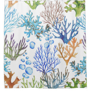 Hand-drawn corals: underwater sea pattern. shower curtain
