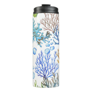 Hand-drawn corals: underwater sea pattern. thermal tumbler