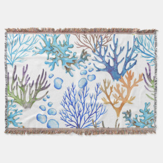 Hand-drawn corals: underwater sea pattern. throw blanket