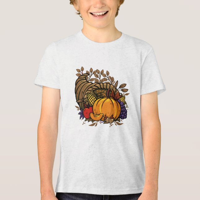 hand drawn cornucopia illustration Thanksgiving Tri-Blend Shirt (Front)