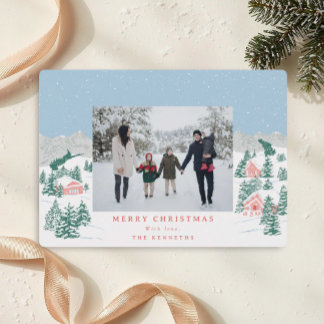 Hand Drawn Cosy Holiday Village Photo Holiday Card