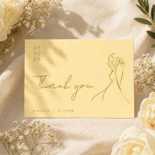 Hand Drawn Couple Butter yellow Modern Wedding Thank You Card