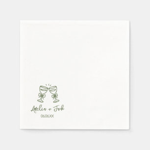 Hand Drawn couple champagne Glass Wedding Napkins