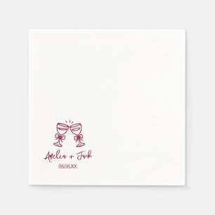 Hand Drawn couple champagne Glass Wedding Napkins