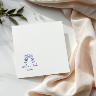 Hand Drawn couple champagne Glass Wedding Napkins