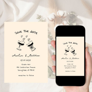 hand drawn Couple Glass Doodle Whimsical Wedding  Invitation