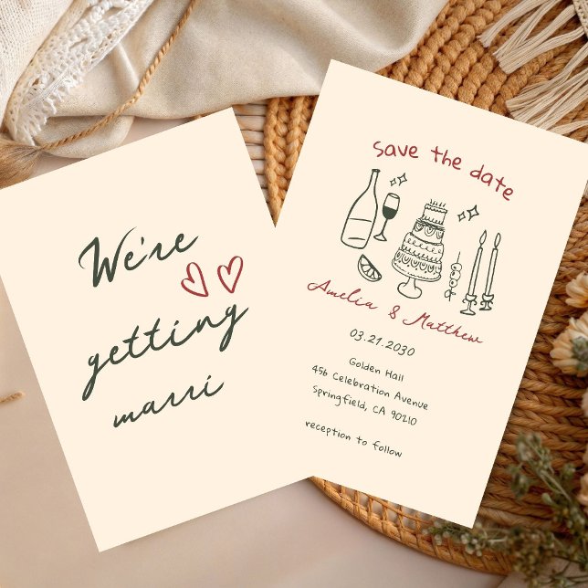 hand drawn Couple Glass Doodle Whimsical Wedding  Invitation (Creator Uploaded)