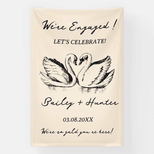 hand drawn Couple Swan Whimsical Wedding Banner (Vertical)