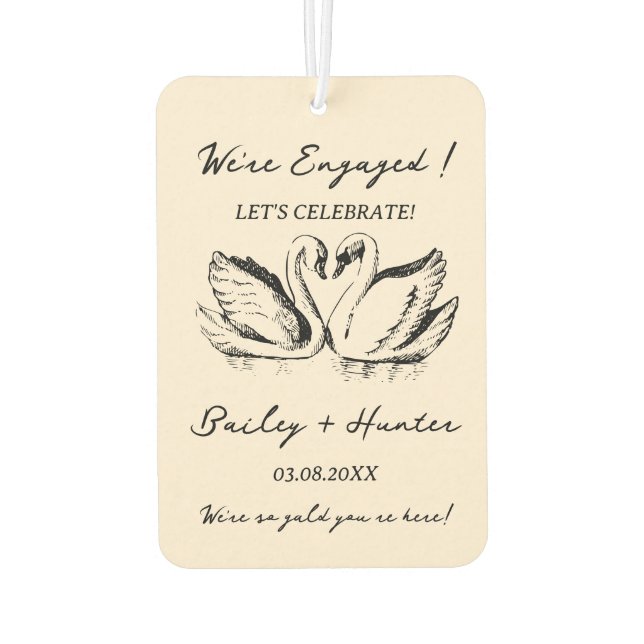 hand drawn Couple Swan Whimsical Wedding Car Air Freshener (Back)