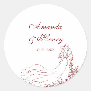 Hand Drawn Couple Wedding Classic Round Sticker