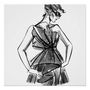 Hand Drawn Couture Fashion Dress Design Poster