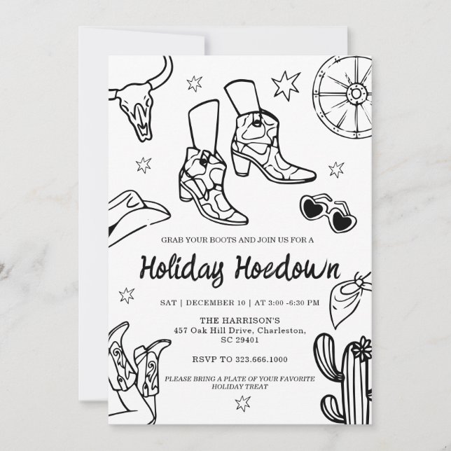 hand drawn Cowboy Boots Holiday Celebration, Invitation (Front)