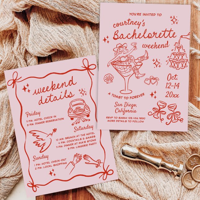 Hand Drawn Cowgirl Bachelorette Weekend Invitation (Creator Uploaded)