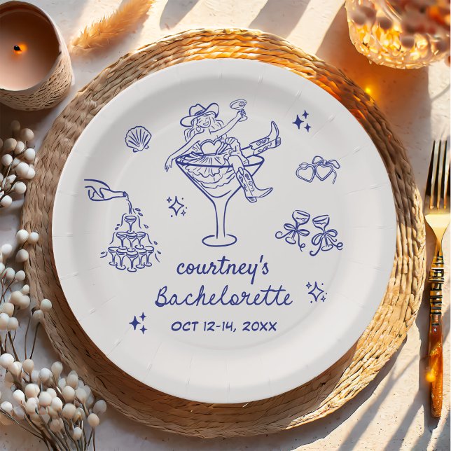 Hand Drawn Cowgirl Bachelorette Weekend Paper Plate (Creator Uploaded)