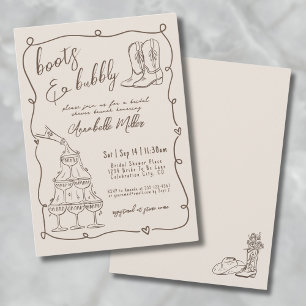Hand Drawn Cowgirl Country Bridal Shower Invitation