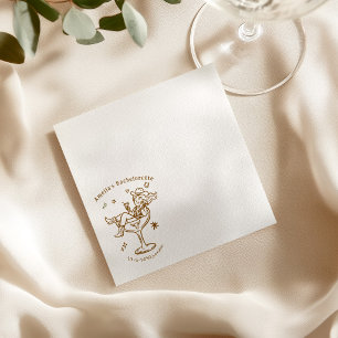 Hand Drawn Cowgirl Glass Wedding Napkins. Napkin