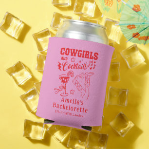 Hand Drawn Cowgirl Western Cocktails Wedding  Can Cooler