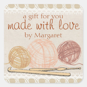 Hand drawn crayon yarn crochet hooks gift label