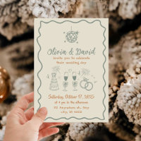 Hand drawn cream and green squiggly lines wedding