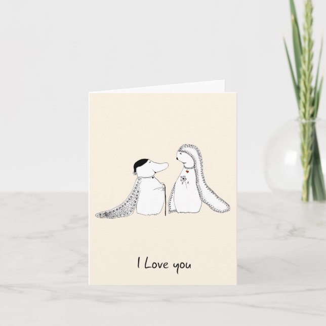 Hand Drawn Cream Coloured Doodle Love You Card  (Front)