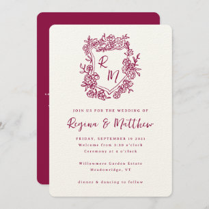Hand Drawn Crest Monogram All-in-one Wedding Invitation