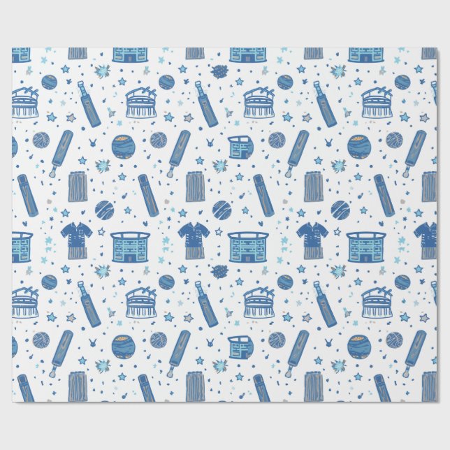 Hand Drawn Cricket Doodle Seamless Pattern Fun Spo Wrapping Paper (Flat)