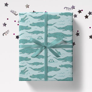 Hand Drawn Crocodile Alligator Wild Animal Boy Wrapping Paper