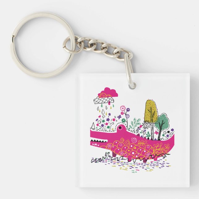Hand Drawn Crocodile Wild Art Key Ring (Front)