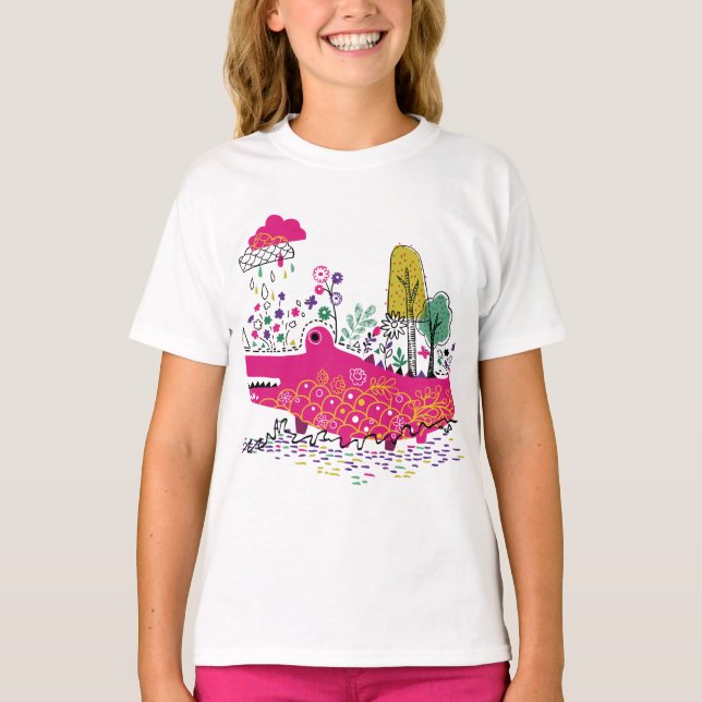 Hand Drawn Crocodile Wild Art T-Shirt (Front)