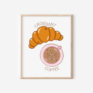 Hand-Drawn Croissant & Coffee Kitchen Art Poster